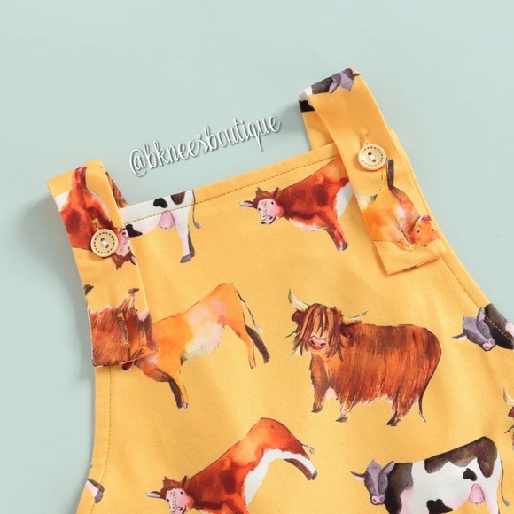 Cow Farm Baby Boutique Suspender Romper Jumpsuit 1pc. Outfit - Picture 3 of 5